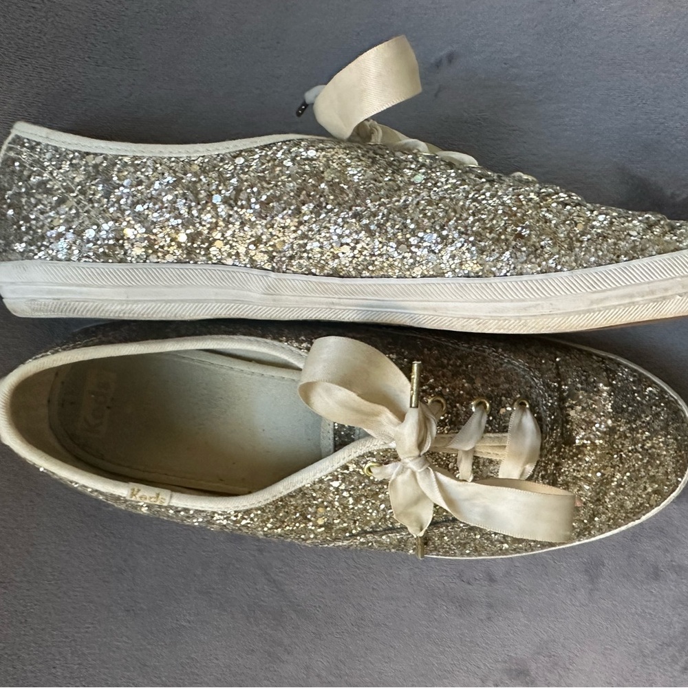 Glitter gold women's 11 Kate Spade Keds versatile sneakers - EUC